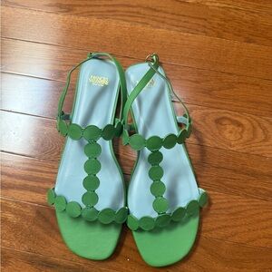 Frances Valentine Kiki Leather Mini Dot T-strap Sandals In Green